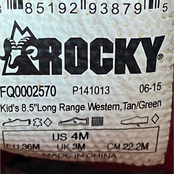 Rocky Kids 4M Long Range Western‎ Boot Brown/Green Leather Square Toe Farm Barn - Picture 5 of 13